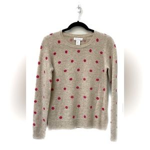 💕 Women’s Rachel Zoe 100% 2-ply cashmere beige/pink polka dot sweater